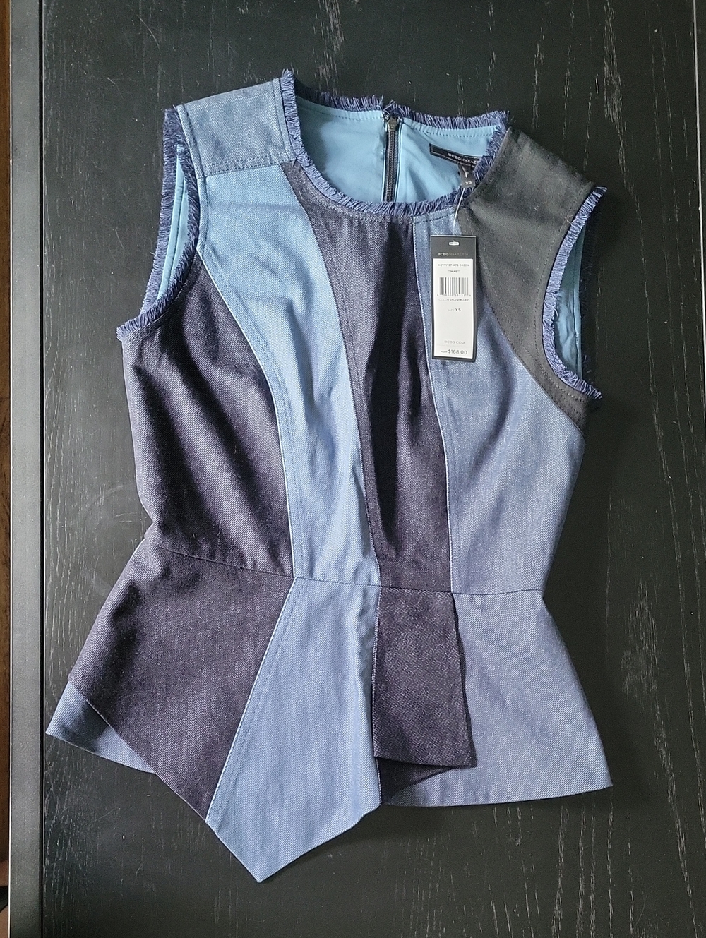BCBG Two-Tone Blue Patchwork Peplum Camisole